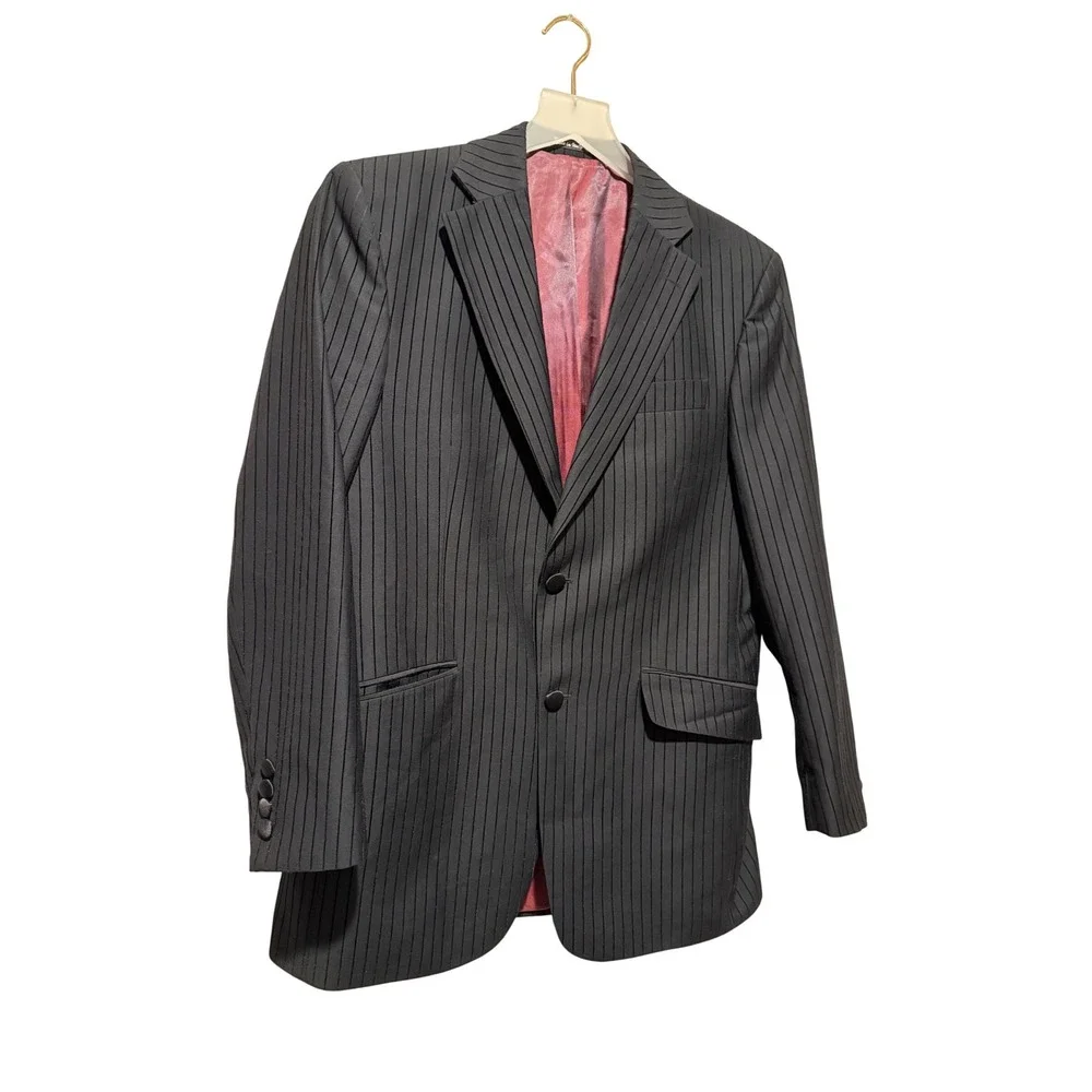 Acquaviva Mens Made in Italy Super 140s Wool Pinstripe Suit Jacket Blazer Black